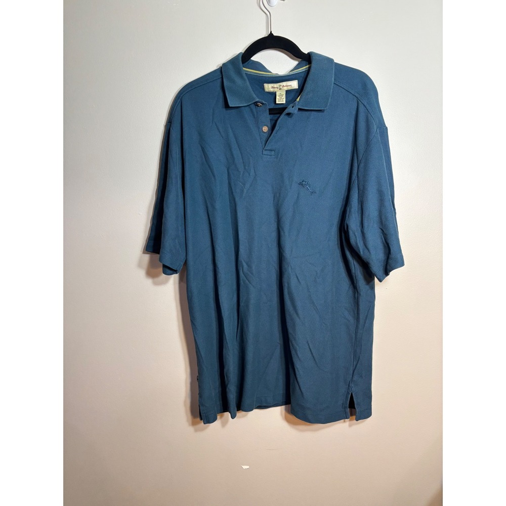 Tommy Bahama Mens XL‎ Blue Pima Cotton Blend Short Sleeve Pique Polo Shirt